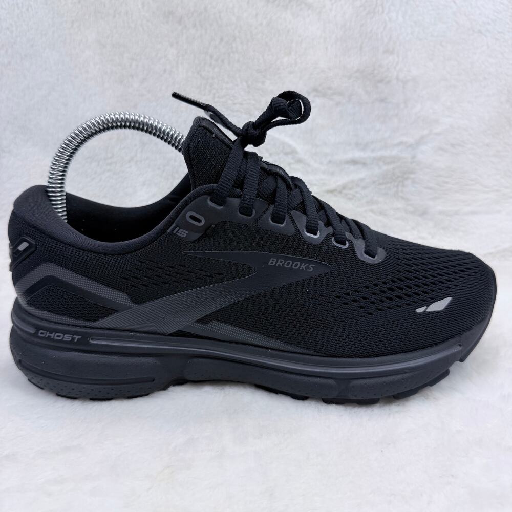 Brooks Ghost 15 Womens Running Shoes Black Ebony Size 7 Wide Cushioned Sneakers